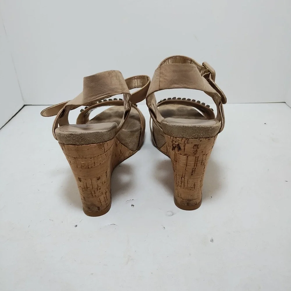 Nine West Womens Rhinestone Platform Cork Wedge Sandals Ankle‎ Strap Buckle 8 M